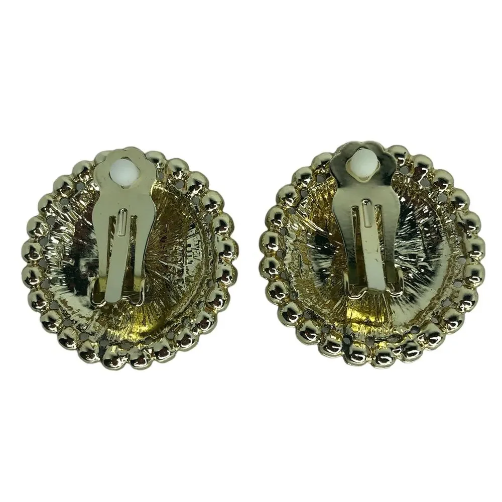 Black and Gold Circle Clip-On Earrings - Picture 3 of 3